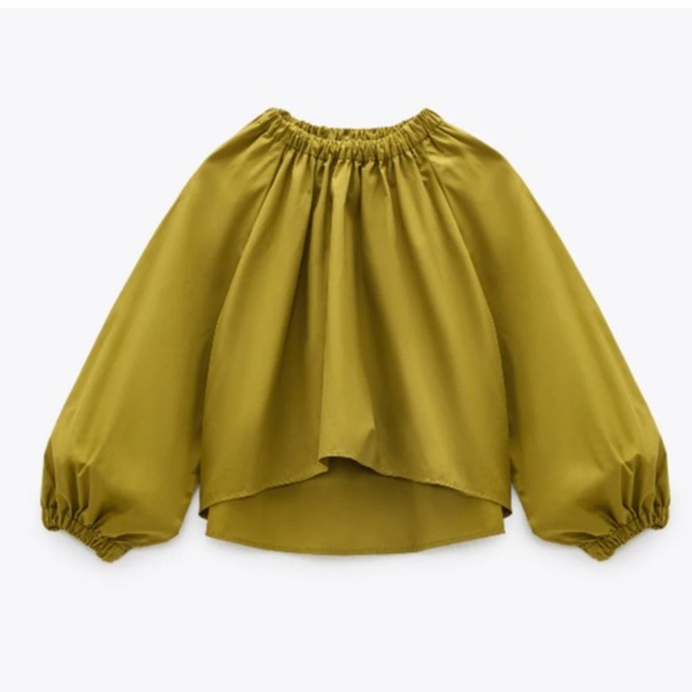 Zara Poplin Olive Green Top